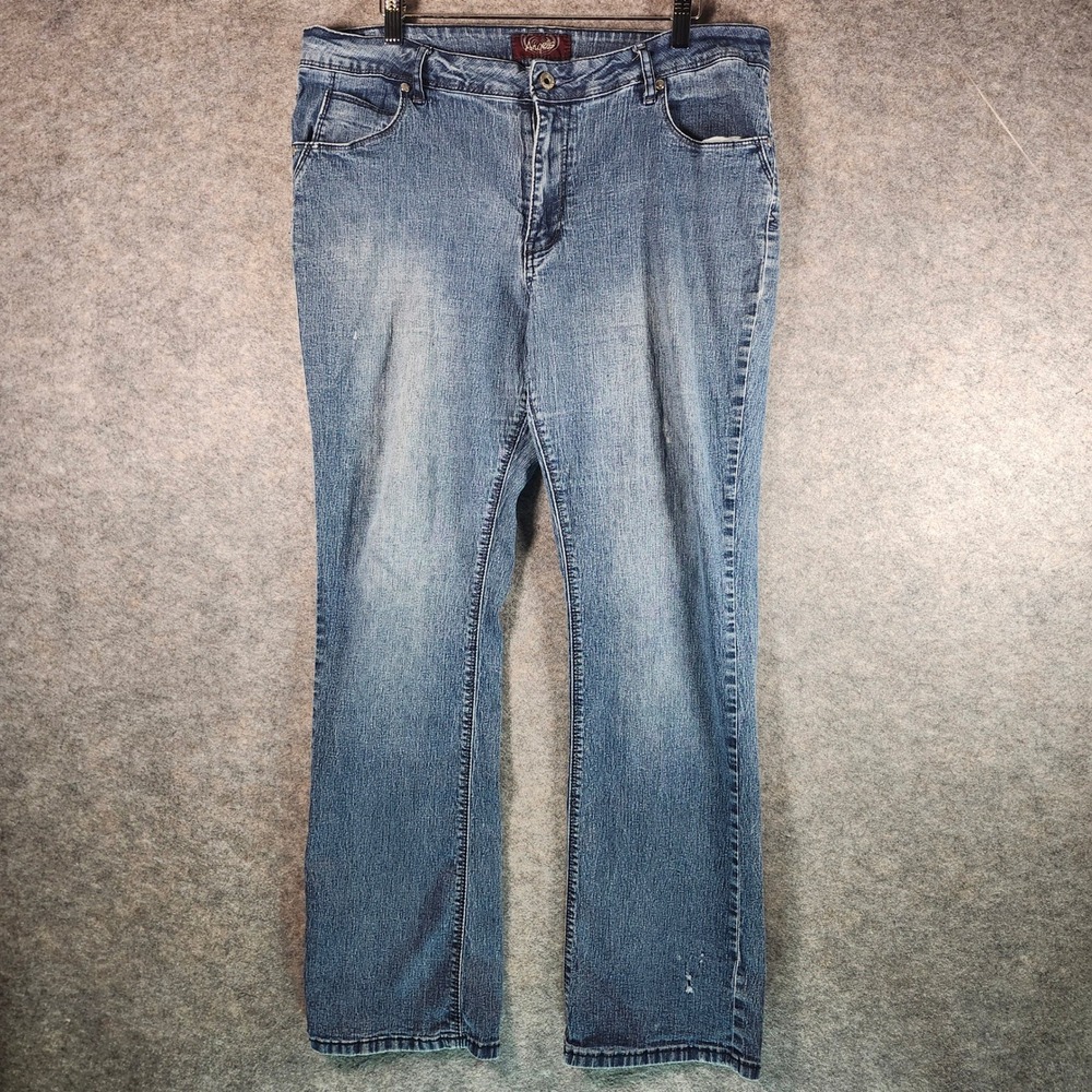 Angels Jeans‎ Women Stretch Denim Straight Leg Blue Medium Wash Size 14 Bling